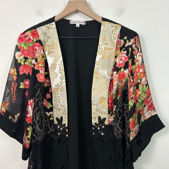 Spencer Alexis Women's Vintage Kimono Cardigan Black  Floral Large - Picture 5 of 12